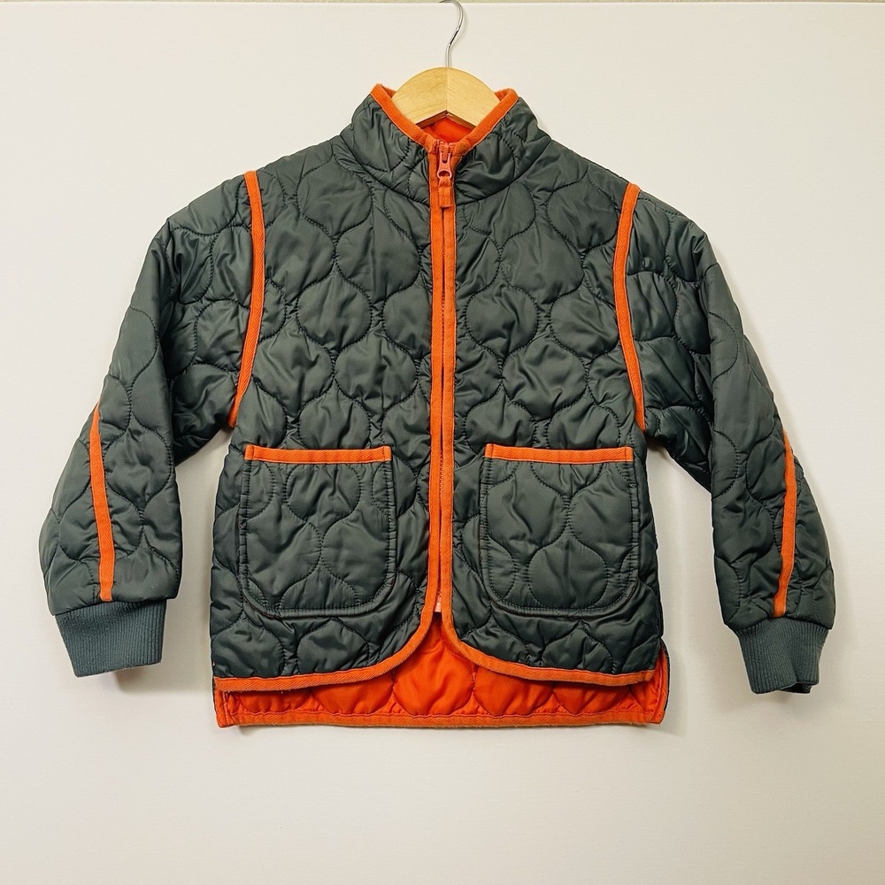 Free Assembly Kids Quilted Jacket Size S 6/6X Green Orange Zip Up Fall Winter